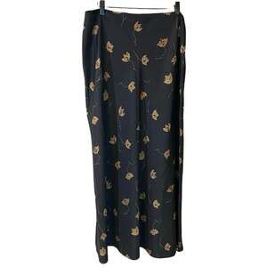 Vintage Finity Naturals Silk Blend Black Floral Leaf Print Midi Skirt Women’s 12